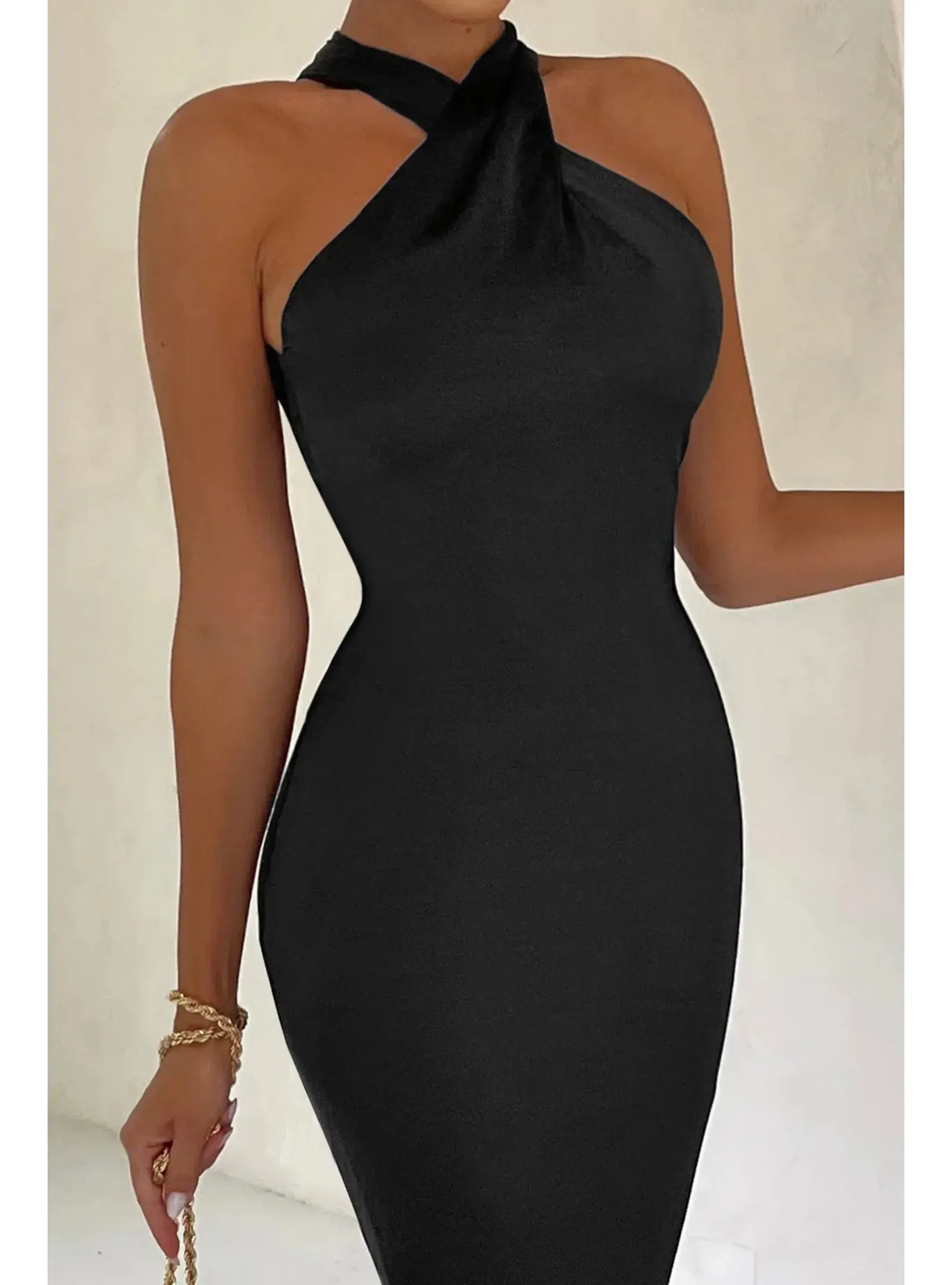 Club L London Satin Cross Over Halterneck Maxi Dress Black Size AU 10 - Image 2