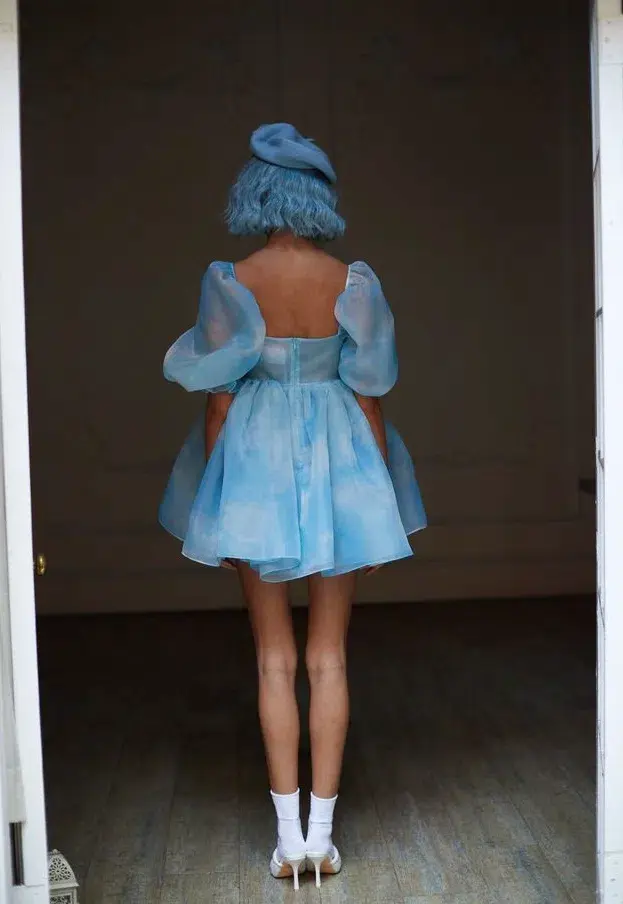 Selkie Head in the Clouds Puff Mini Dress Blue Size L / AU 12 - Image 2