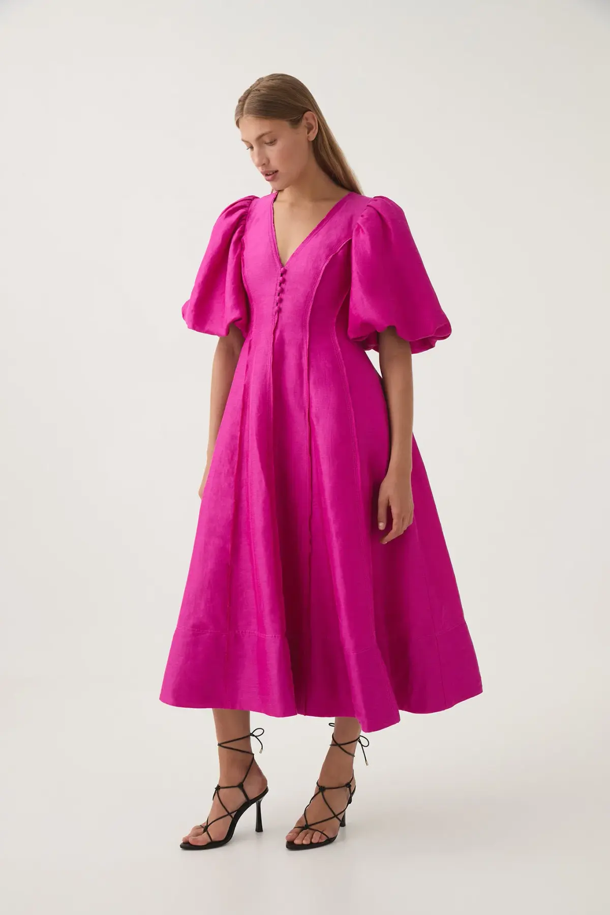 Aje Dusk Puff Sleeve Midi Dress in Deep Magenta Size S / AU 8 - Image 1