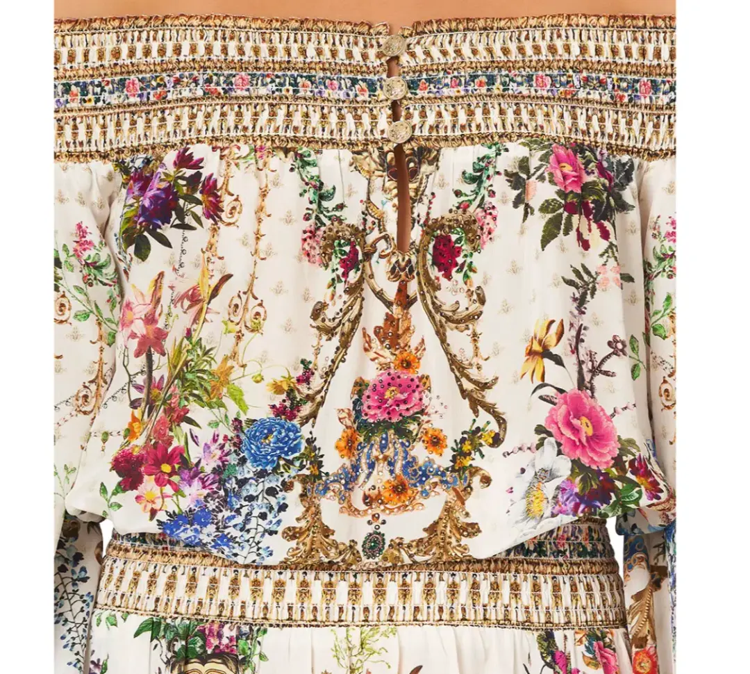 Camilla Off Shoulder Short Dress By The Meadow Print Size M / AU 12 for rent on The Volte - main image