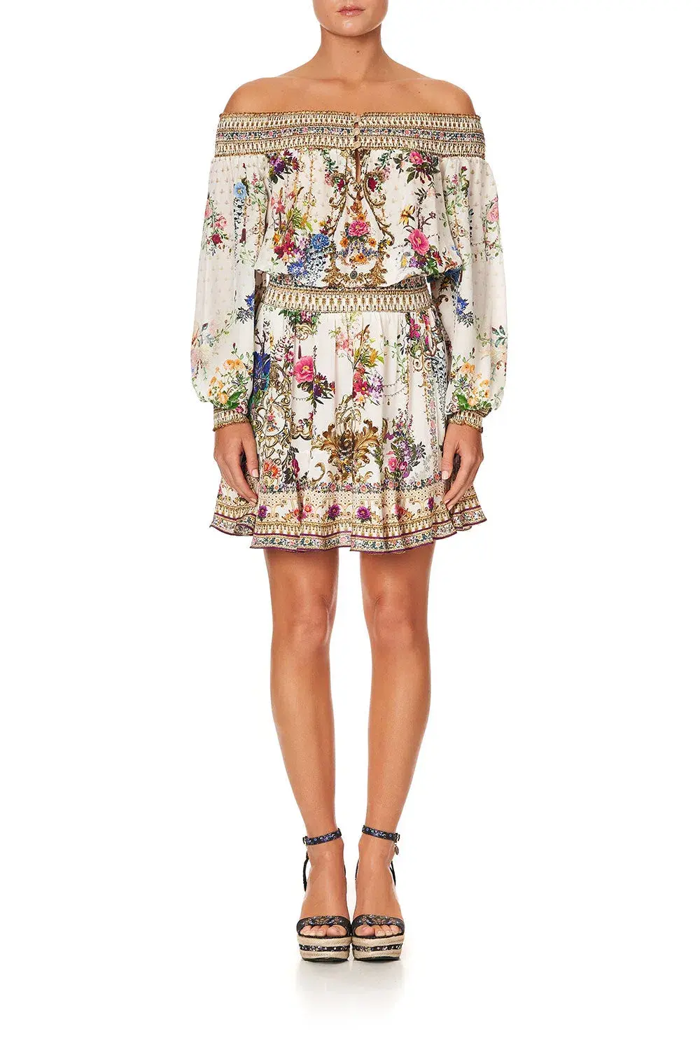 Camilla Off Shoulder Short Dress By The Meadow Print Size M / AU 12 for rent on The Volte - main image
