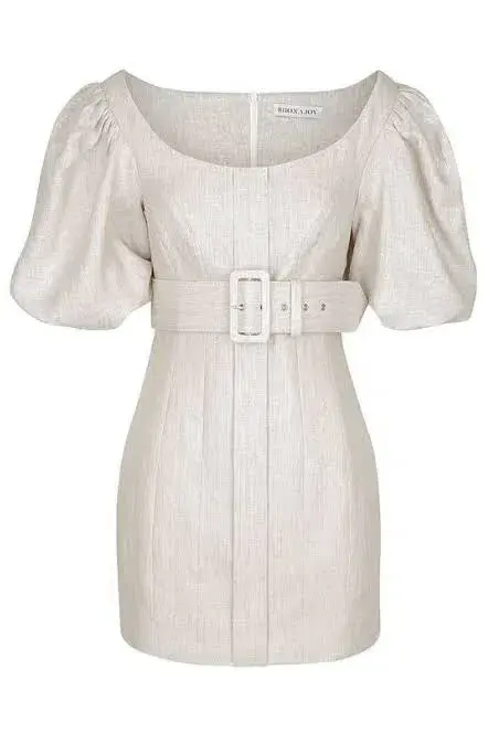 Shona Joy Hamilton Off The Shoulder Fitted Mini Dress Natural Stone Size 10 - Image 4