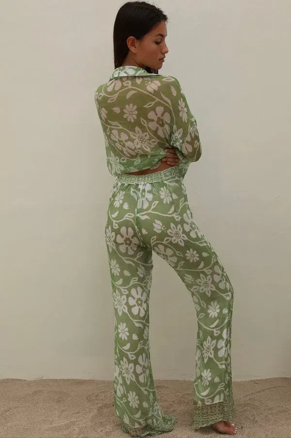 Ranaco Atelier Set: The Flared Pant Moss Green Size S/ AU 8 AND Ranaco Atelier Front Tie Blouse - Image 3