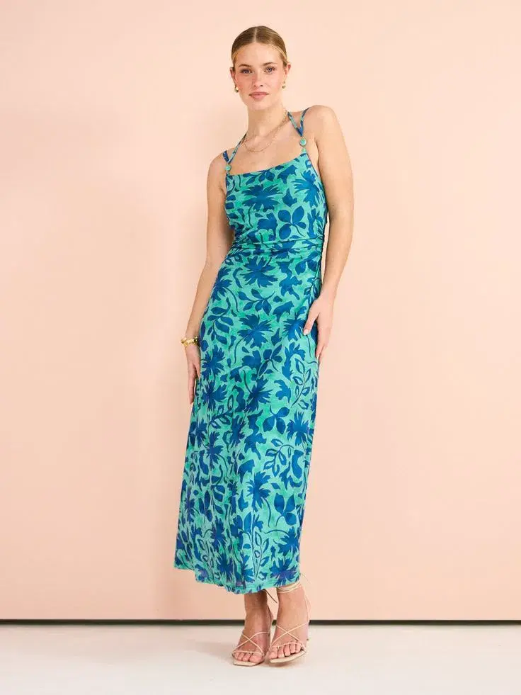 Hansen And Gretel Odessa Dress In Aqua Leaf Size L/AU 12 - Image 1