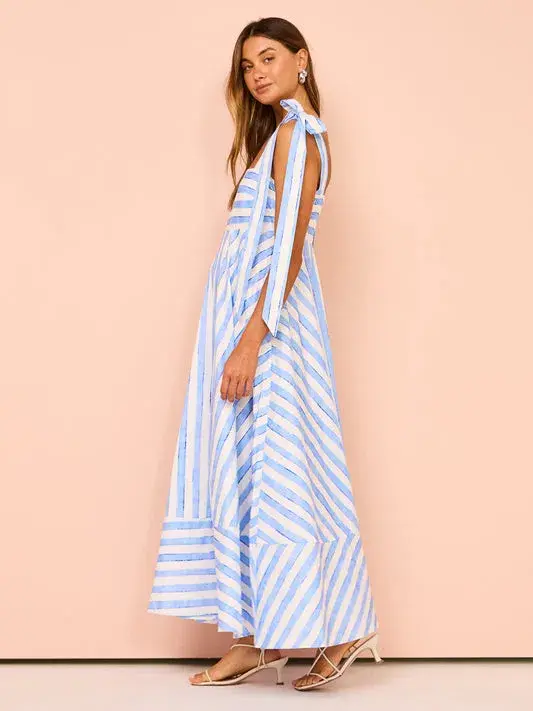 Aston Studio Pippa Dress in Lapis Stripe Size 10 - Image 2