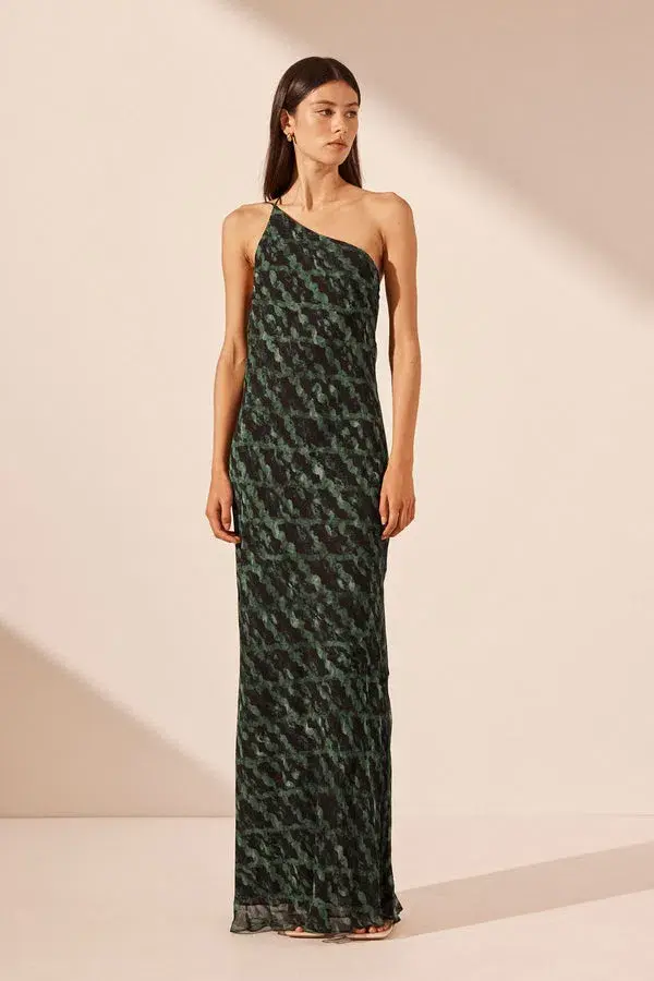 Shona Joy Remi One Shoulder Cowl Back Maxi Dress Remi Print Size 10 - Image 1