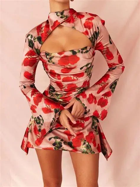 House of CB Toira Rose Print Draped Corset Mini Dress Multicoloured Size L/Au 14 - Image 3