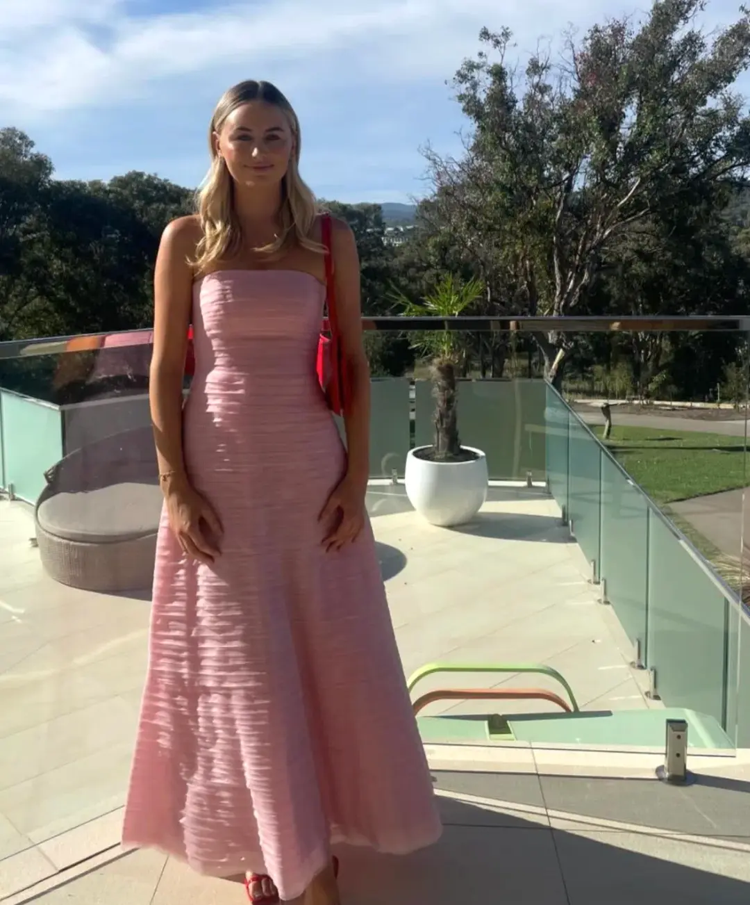 Aje Soundscape Maxi Dress Pink Size 8 for rent on The Volte - main image