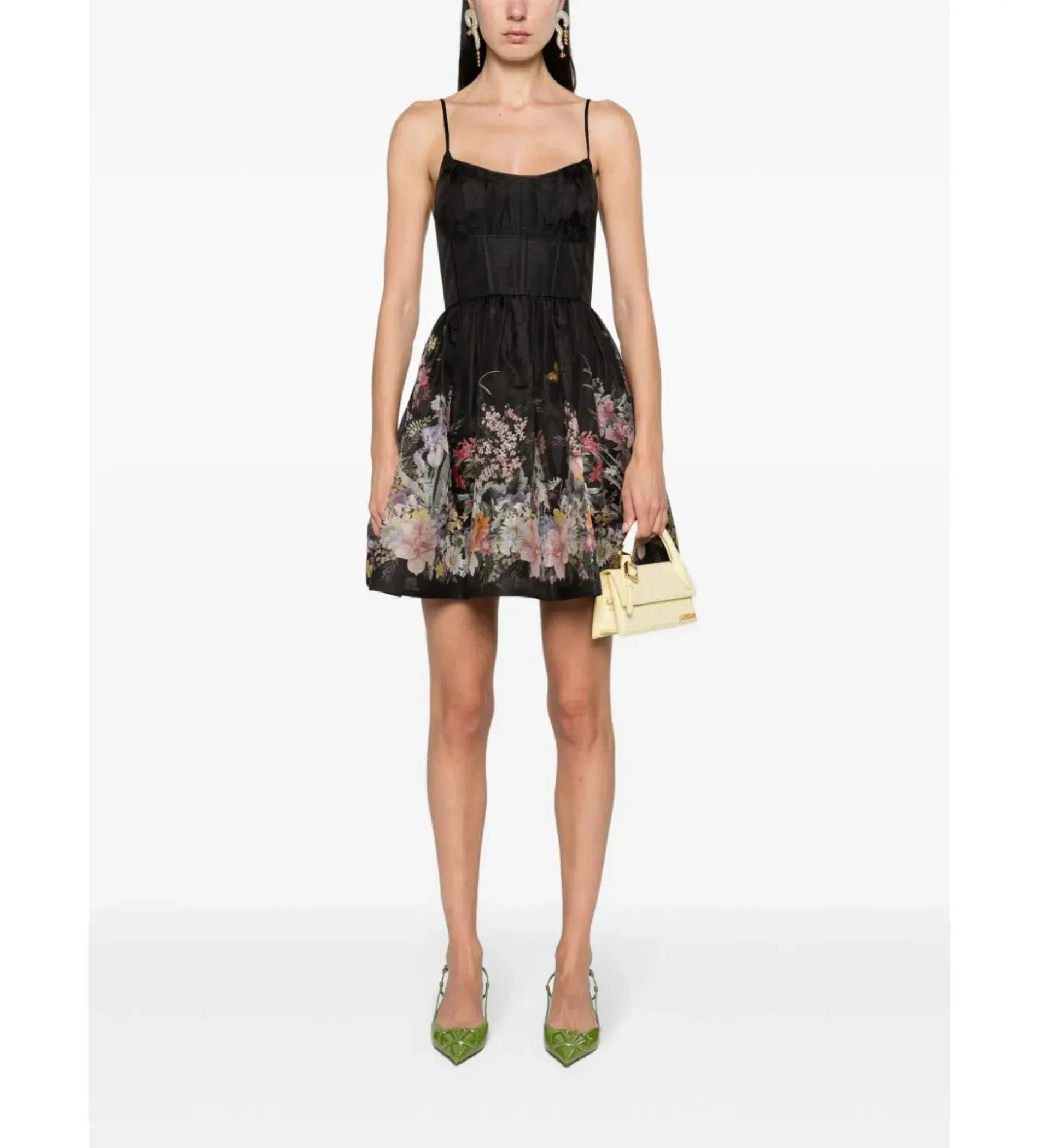 Zimmermann size 6 The Natura Ruched Mini Dress in Black Wild Flowers Size 0P/AU 6  - Image 1