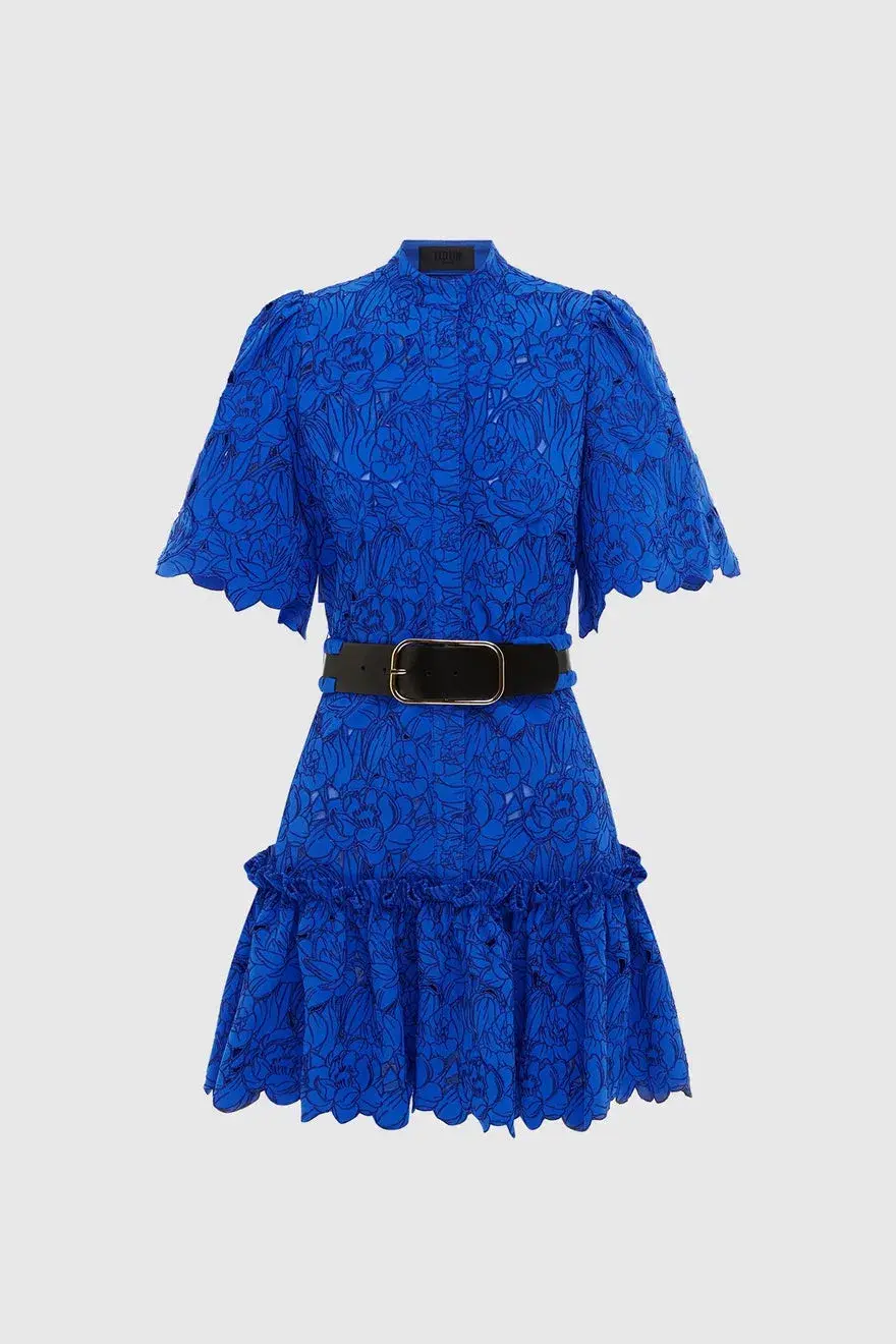 Leo Lin Alice Lace Short Sleeve Mini Dress Lapis Blue Size 10      - Image 1