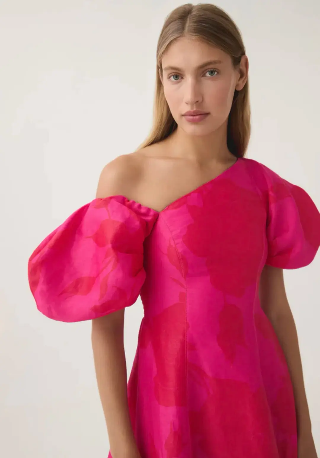 AJE Arista Tulip Sleeve Midi Dress in Florescent Rose Size 12 for rent on The Volte - main image