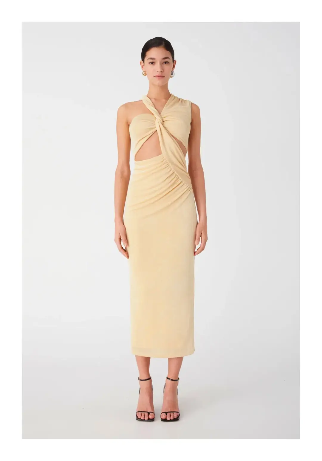 Misha Graciela Slinky Jersey Midi Dress in Lemon Drop Size 8 for rent on The Volte - main image