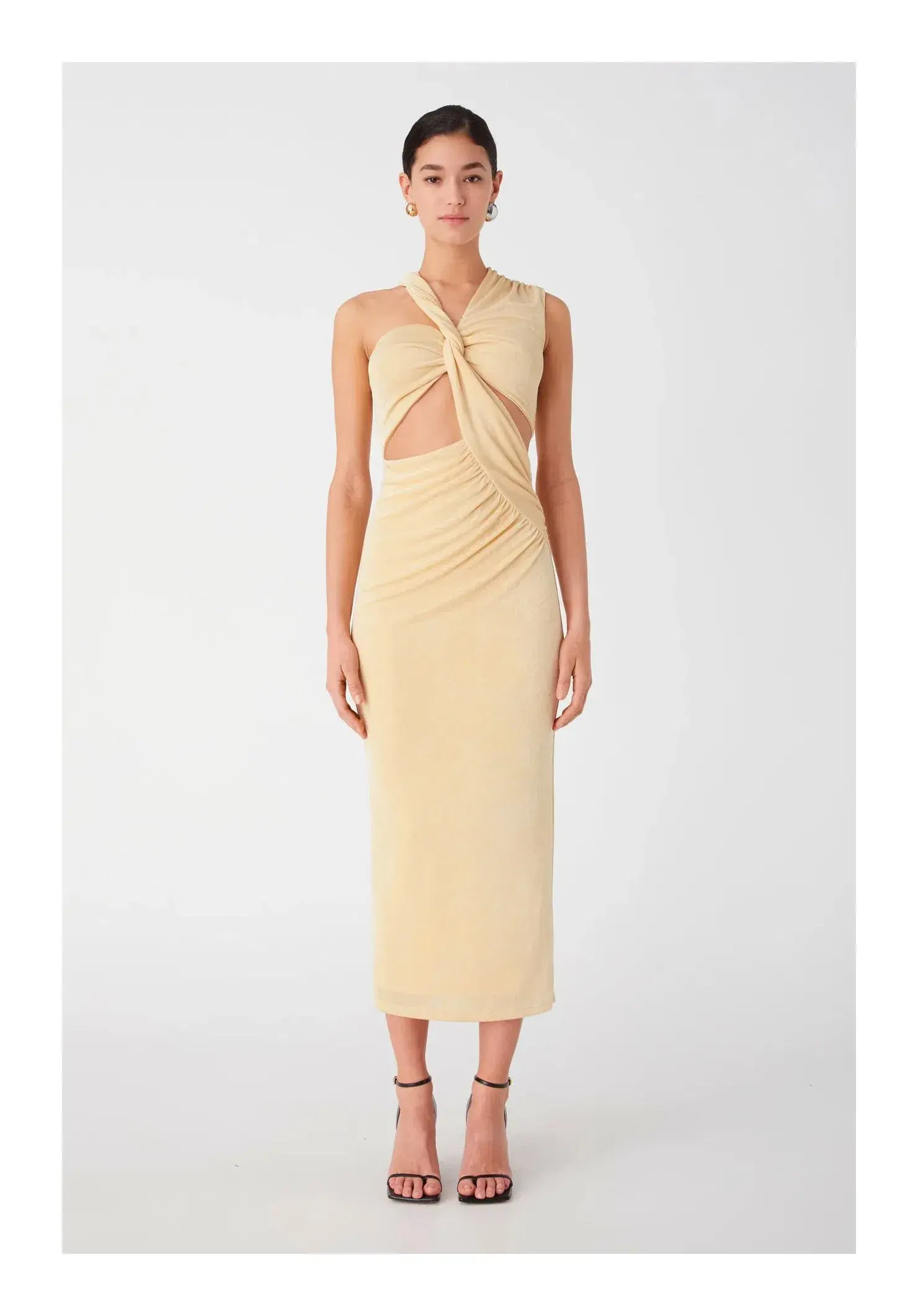 Misha Graciela Slinky Jersey Midi Dress in Lemon Drop Size 8 - Image 1
