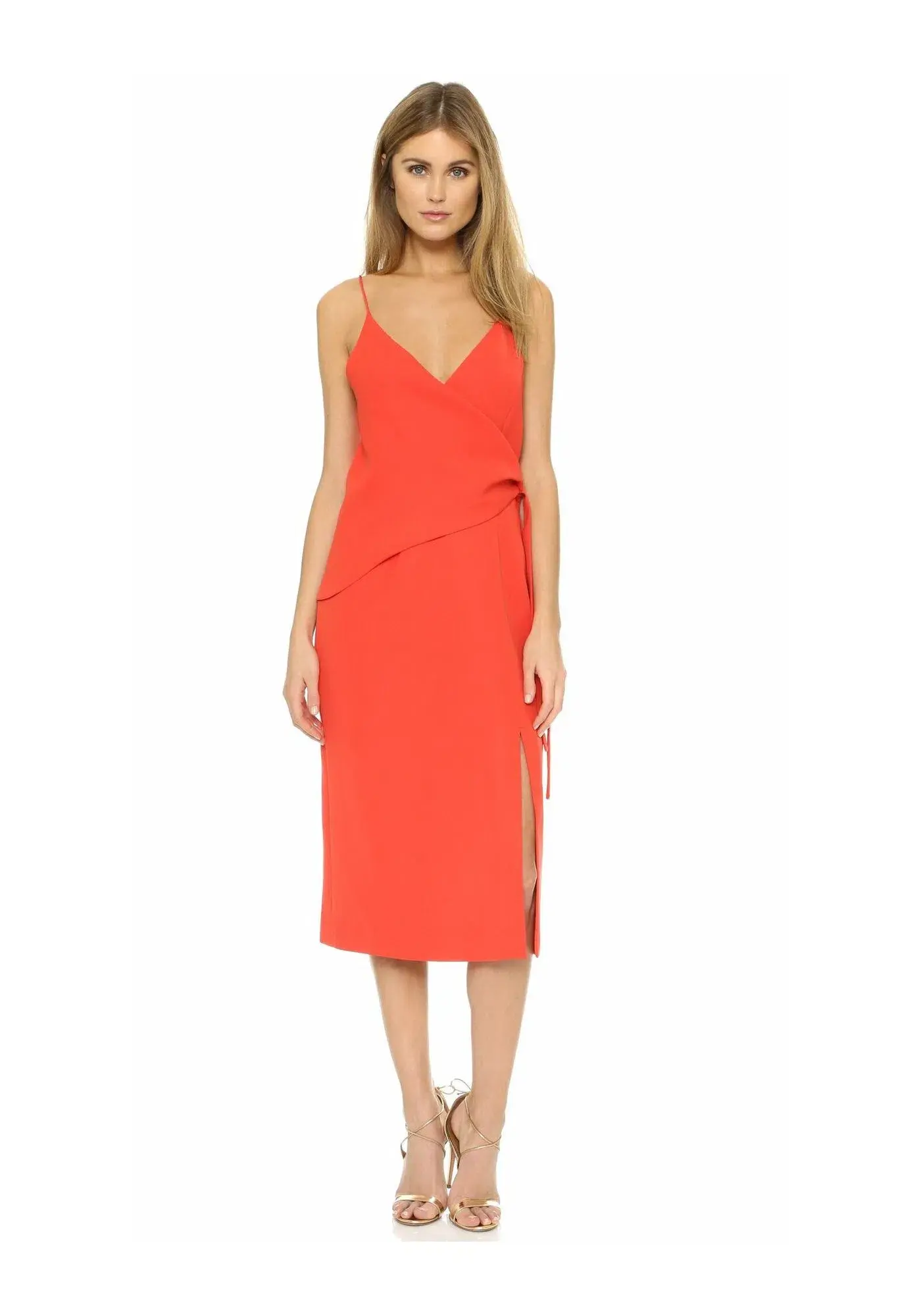 CMEO Collective Better Things Midi Wrap Dress Bright Red Size 8 - Image 1