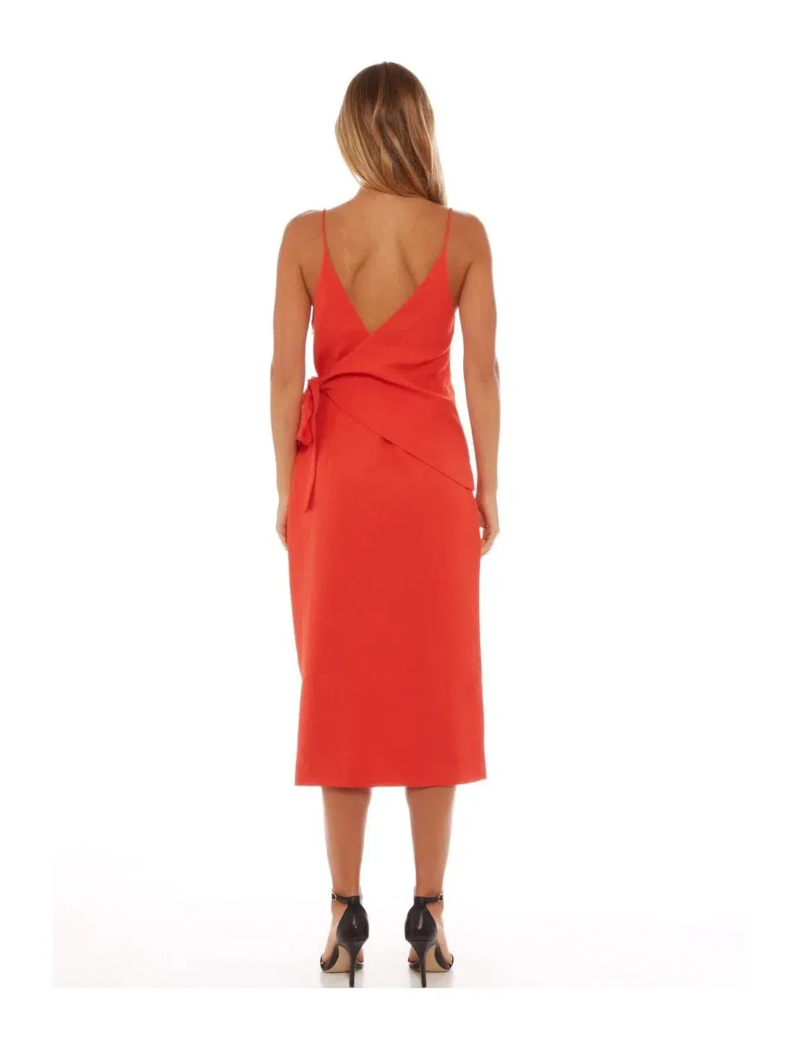 CMEO Collective Better Things Midi Wrap Dress Bright Red Size 8 - Image 3