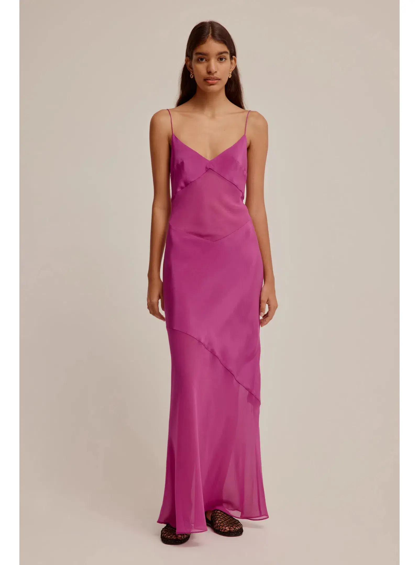 Venroy Sheer Panelled Silk Slip Dress in Mulberry Size AU 8 - Image 1