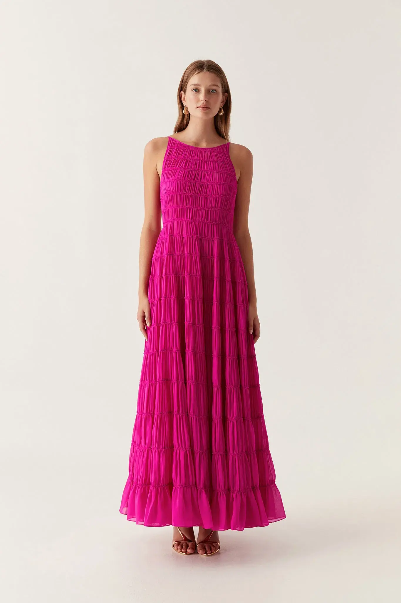Aje Rosewood Ruched Maxi Dress Magenta Size 10 - Image 1