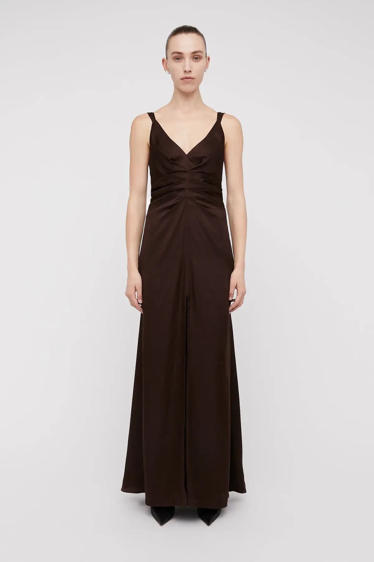 Scanlan Theodore Silk Jacquard Gown Chocolate Brown Size 10 - Image 5