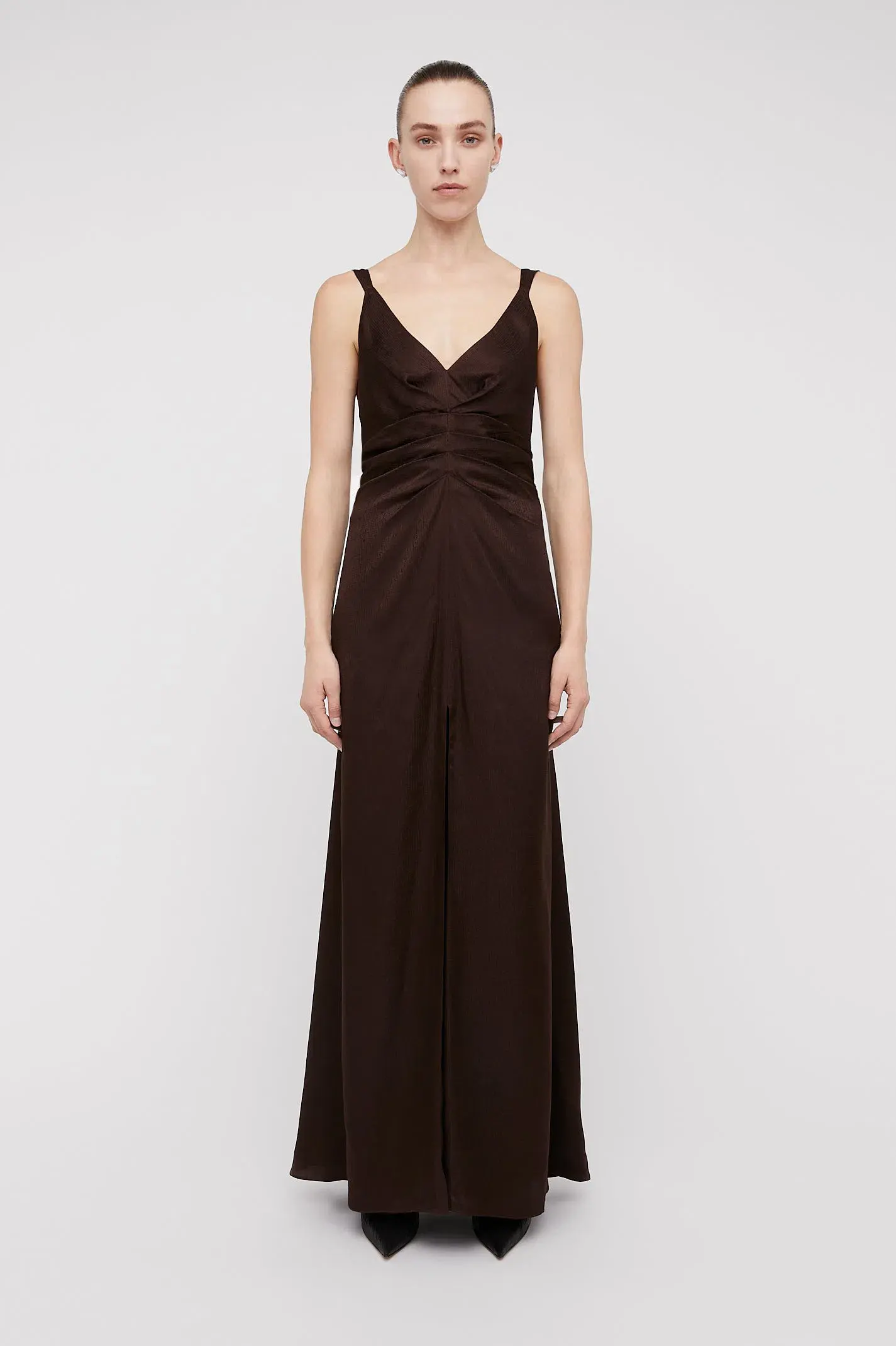 Scanlan Theodore Silk Jacquard Gown Chocolate Brown Size 10 - Image 5