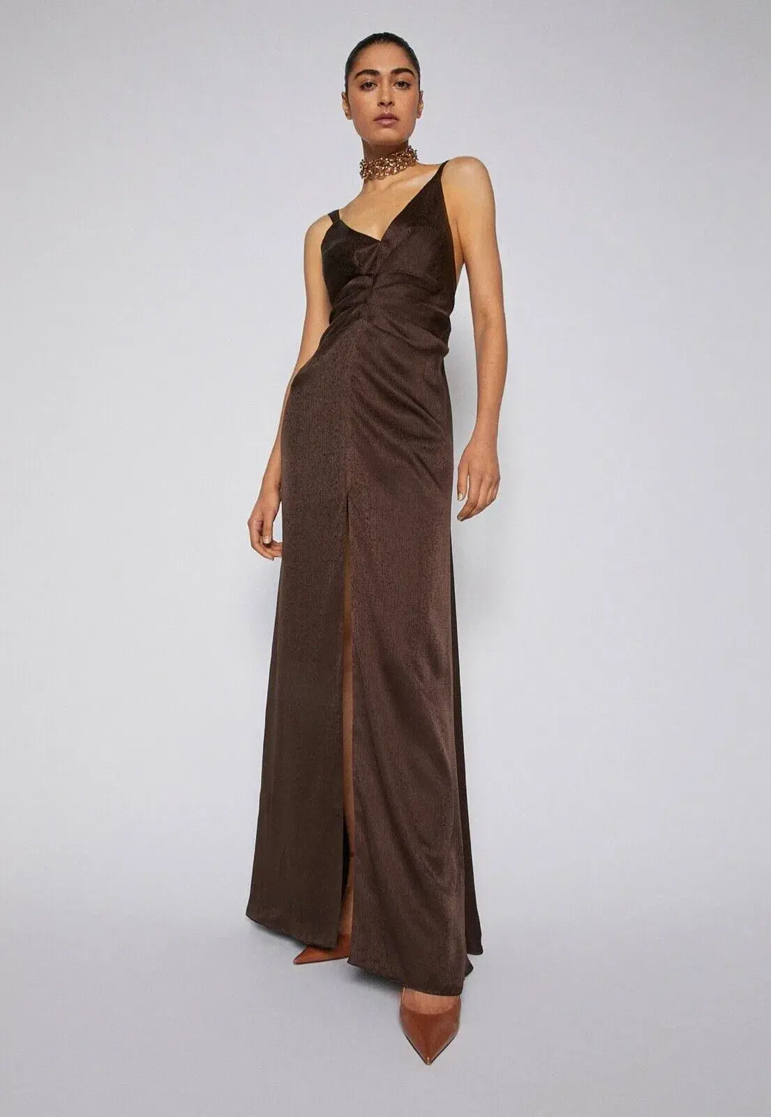 Scanlan Theodore Silk Jacquard Gown Chocolate Brown Size 10 - Image 1