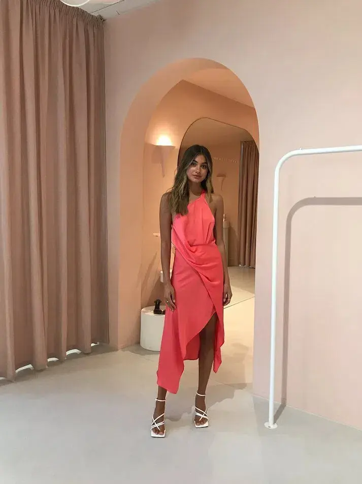 One Fell Swoop Harlequin Midi Dress in Coral Size 6 - Image 1