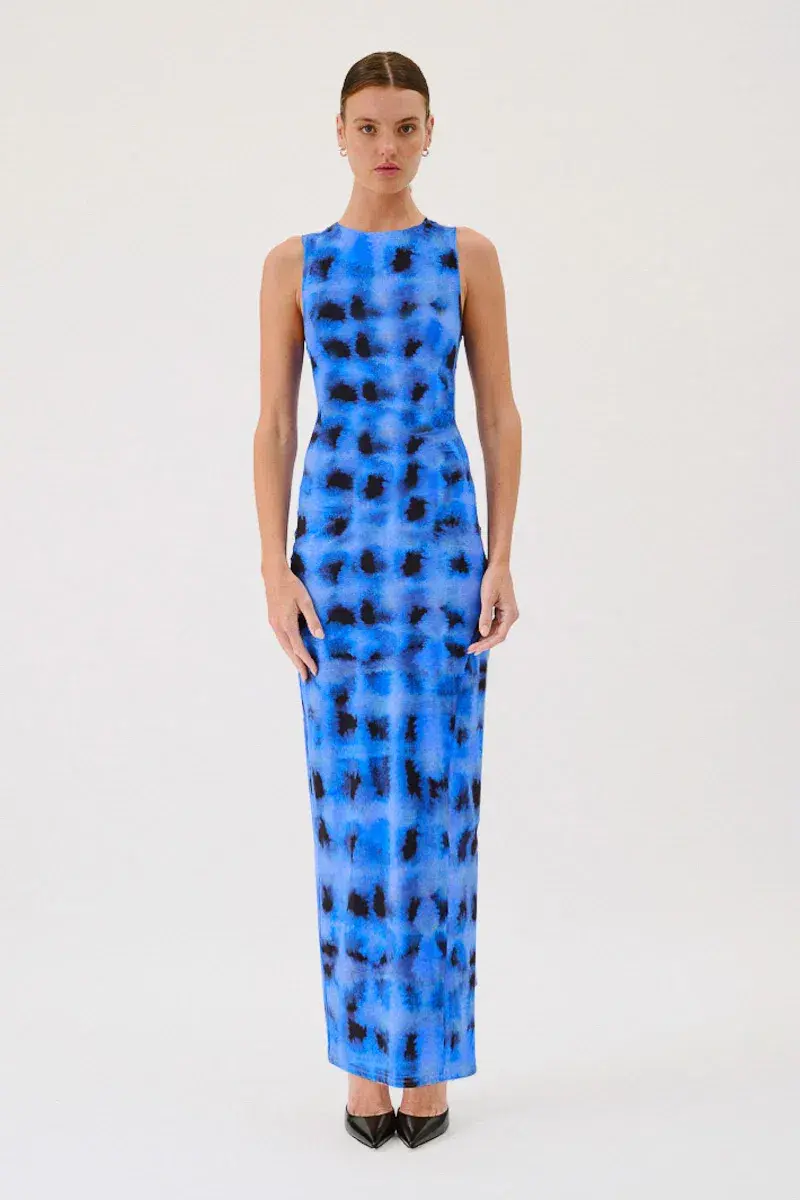 Suboo Shibori Sleeveless Reversible Twist Front Maxi Dress Blue Print Size S / AU 8 - Image 3