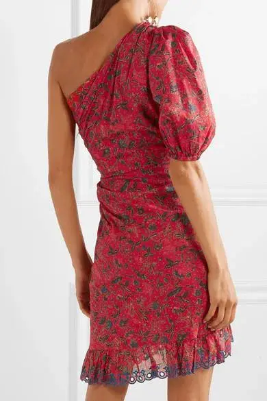  Isabel Marant Etoile Esther One Shoulder Mini Dress in Red Print Size 8 - Image 4