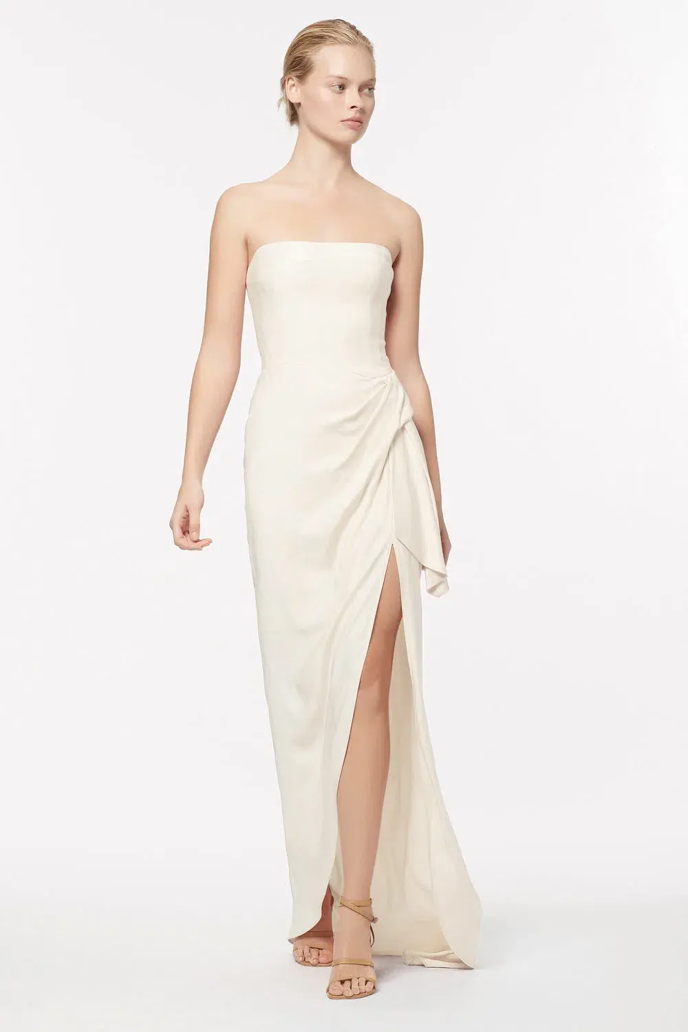 Manning Cartell Asymmetrical Games Strapless Maxi Gown in Cream Size 6  - Image 1