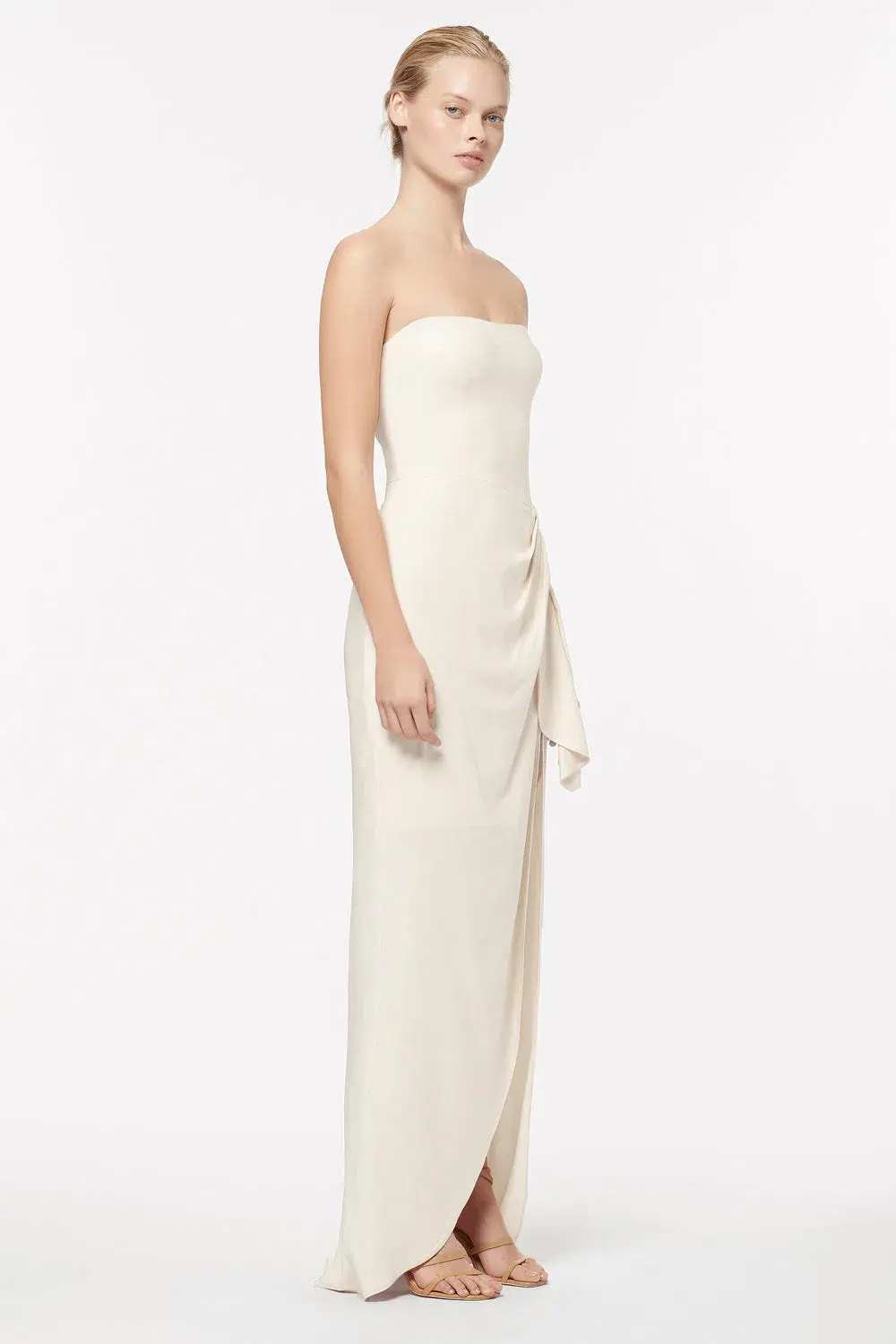 Manning Cartell Asymmetrical Games Strapless Maxi Gown in Cream Size 6  - Image 2