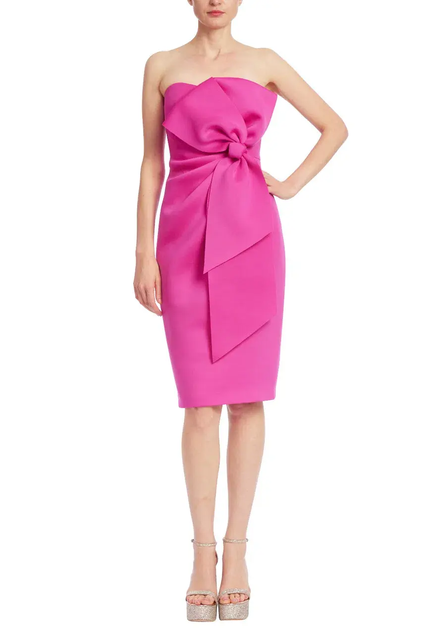 Badgley Mischka Strapless Front Bow Sheath Cocktail Dress Fuchsia Size AU 6 - Image 1