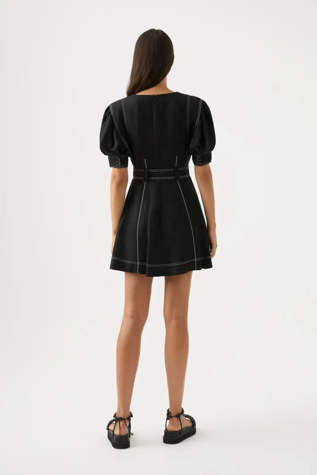Aje Beacon Structured Mini Dress Black Size 6 for rent on The Volte - main image
