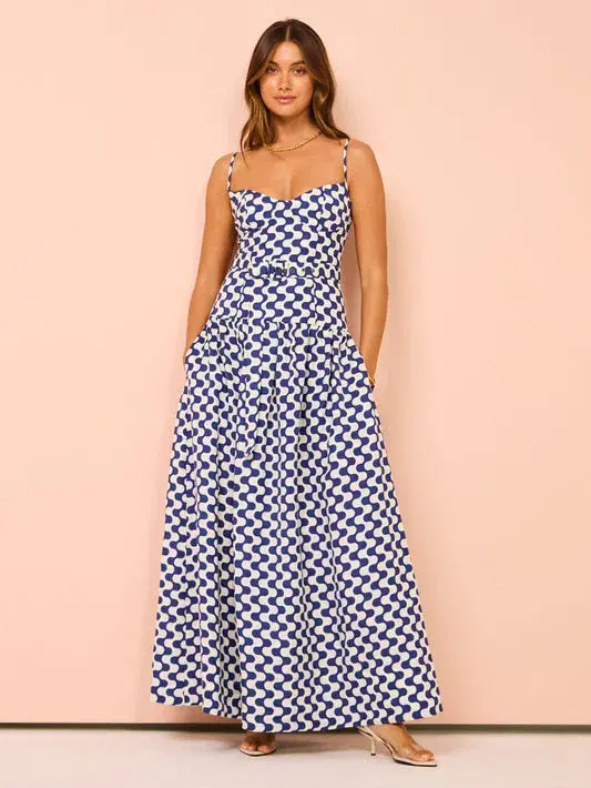 Shona Joy Erica Panelled Bustier Maxi Dress Ivory/Navy Size 14  - Image 2