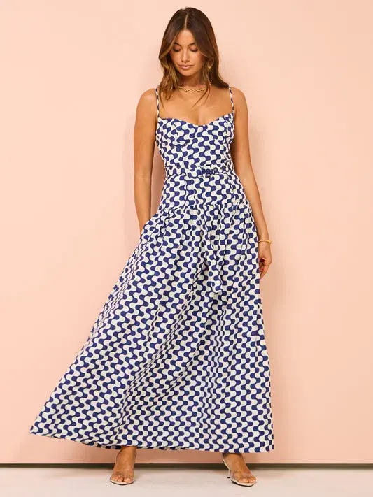 Shona Joy Erica Panelled Bustier Maxi Dress Ivory/Navy Size 14  - Image 1