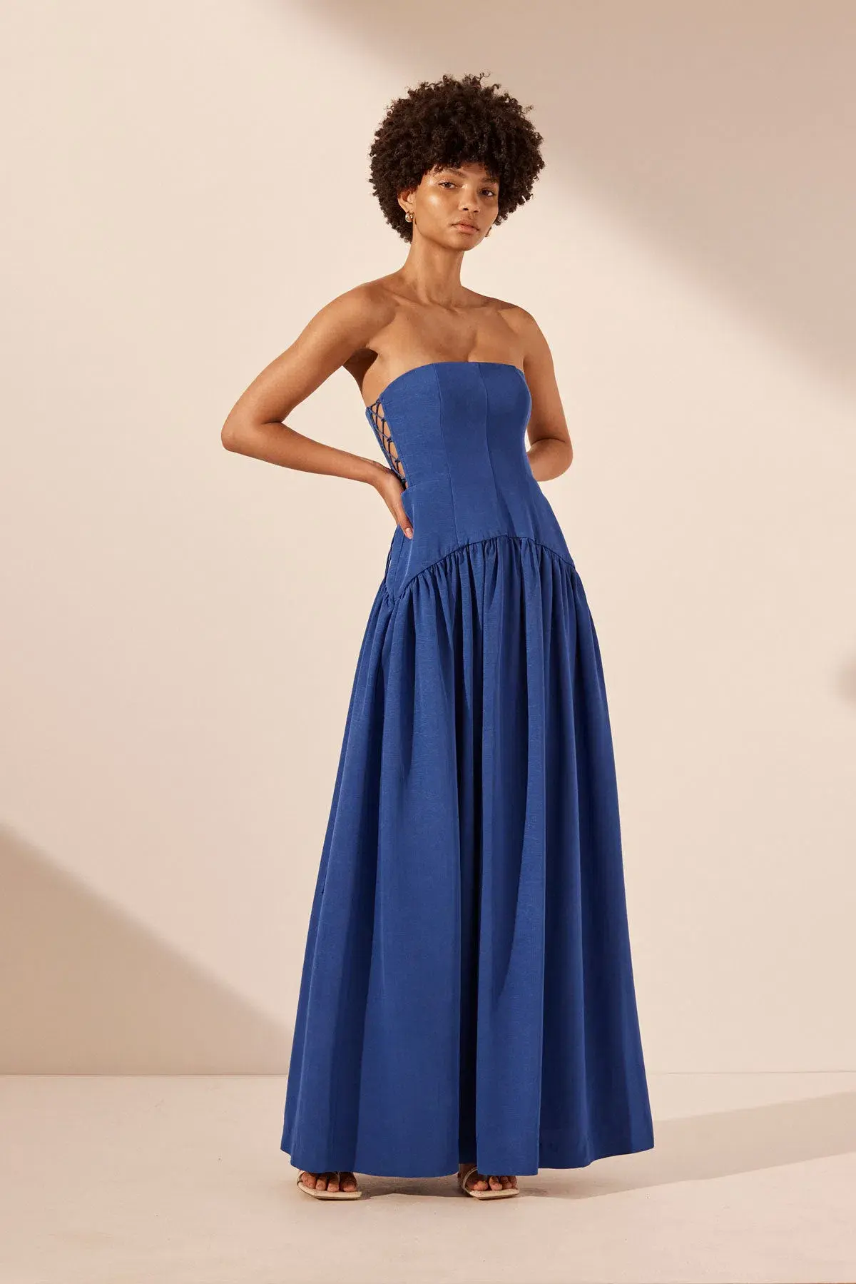 Shona Joy Vento Lace Up Strapless Maxi Dress Cobalt Blue Size 12  - Image 2