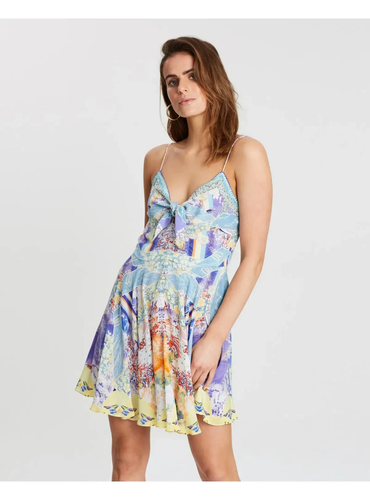 Camilla Tie-Front Silk Short Dress Printed Size M / AU 10 - Image 2