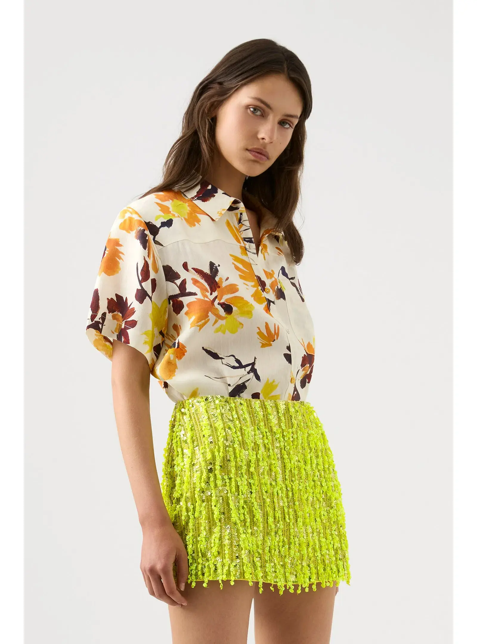 Aje Green Garni Sequin Micro Mini Skirt Green Sequin Size AU 14 - Image 2