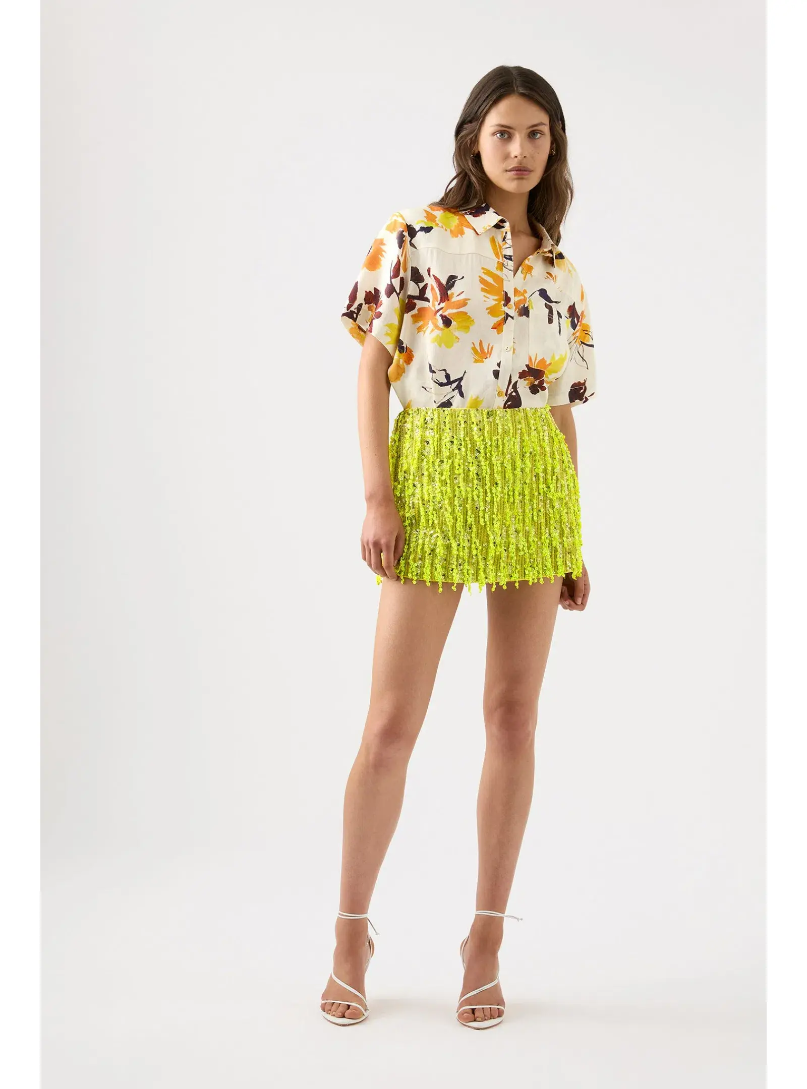 Aje Green Garni Sequin Micro Mini Skirt Green Sequin Size AU 14 - Image 1