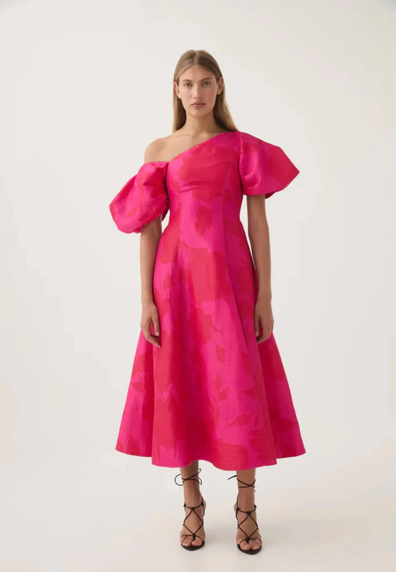 Aje Arista Tulip Sleeve Midi Dress Florescent Rose Size AU 12 - Image 1