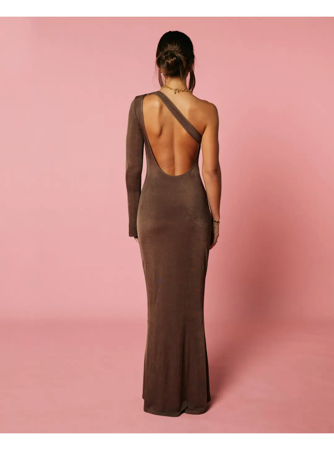 Isabelle Quinn Margot Asymmetrical Dress in Cocoa Size AU 10 for rent on The Volte - main image