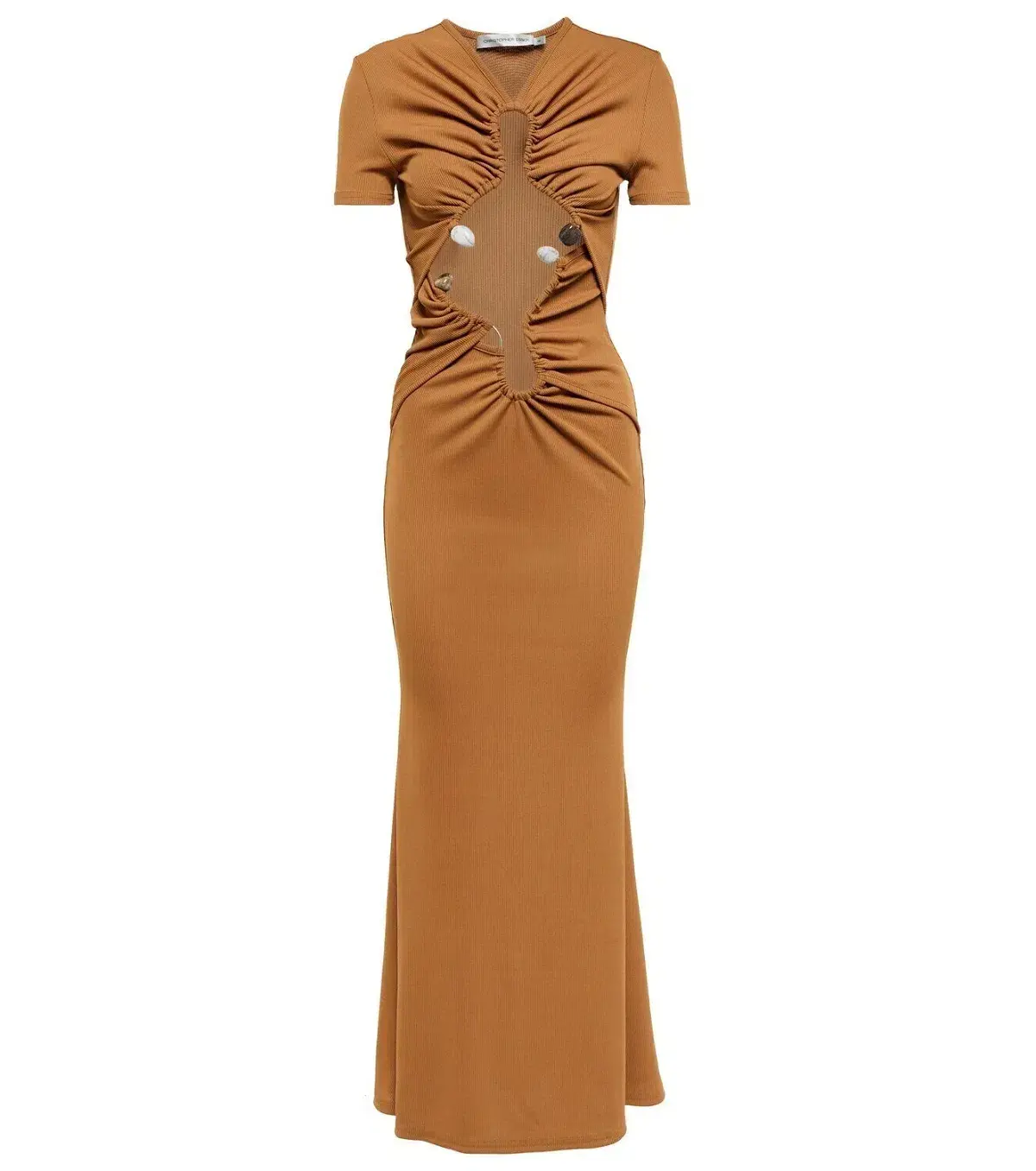 Christopher Esber Dual Quartz Multiruched Tee Dress Tan Size AU 8 - Image 4