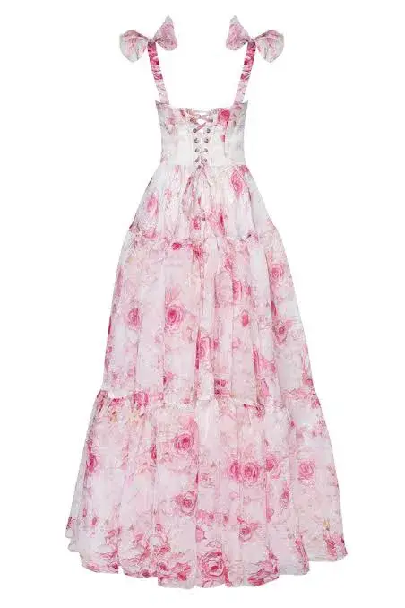 Milla Pink Peony Tenter Floral Maxi Tie-up Dress Floral Size 4  for rent on The Volte - main image