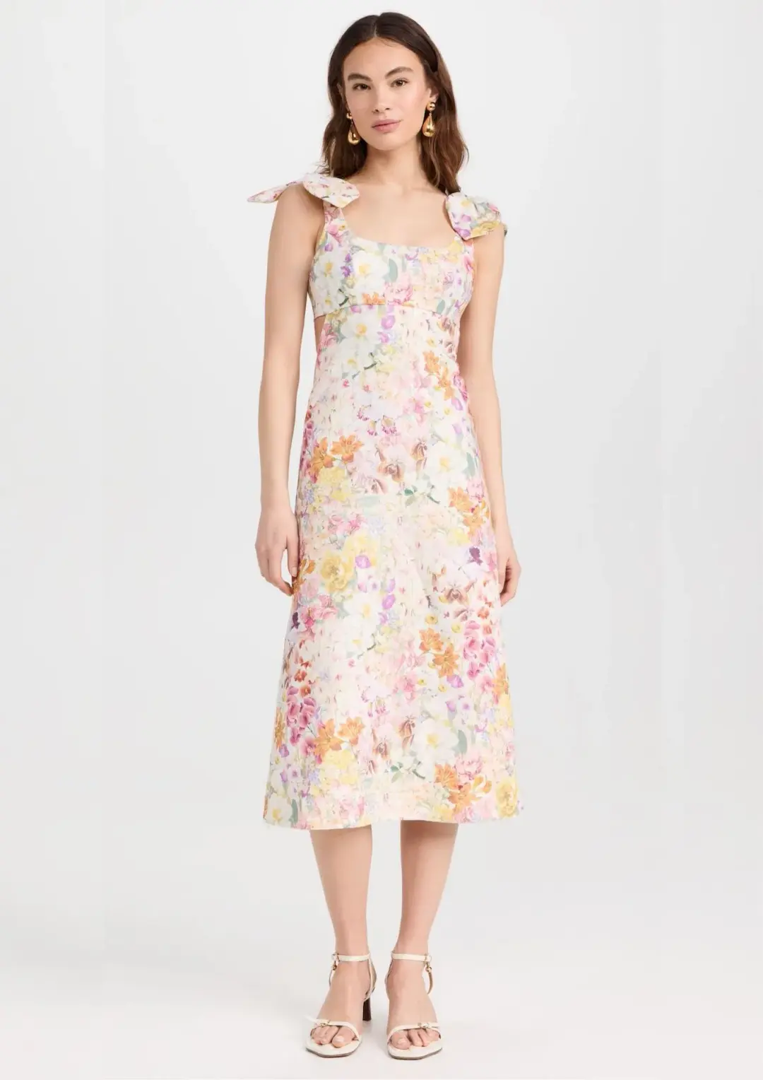 Zimmermann The Harmony Tie Shoulder Midi Dress in Kaleidoscope Garden Size 0 / AU 8 for rent on The Volte - main image