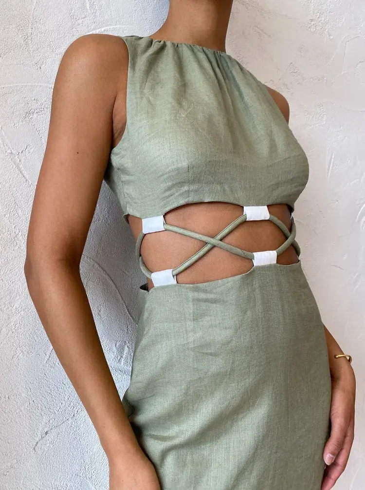 Sir the Label Mayra Deconstructed Maxi Dress In Sage Size 6  - Image 3