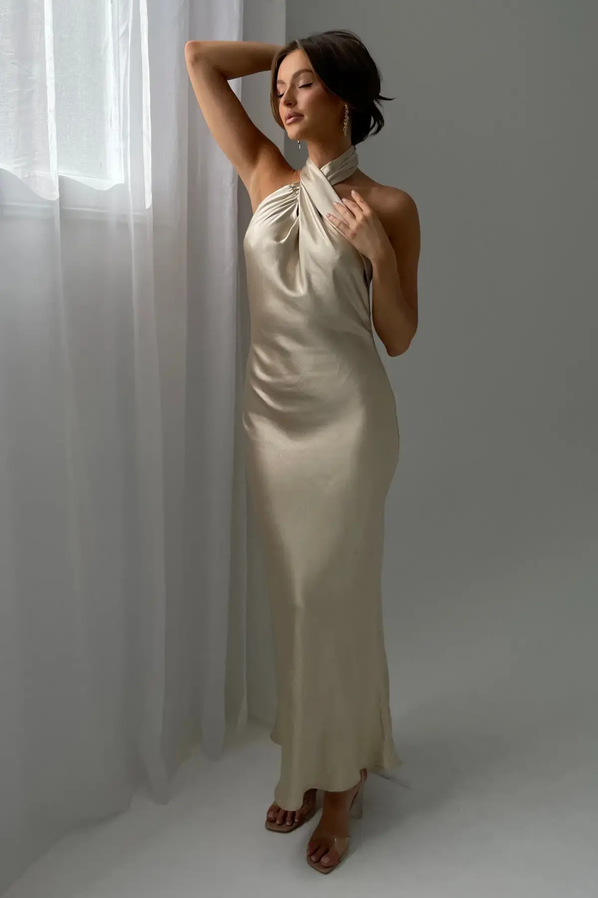 Meshki Laura Halter Satin Gown in Gold Size S / AU 8 - Image 1
