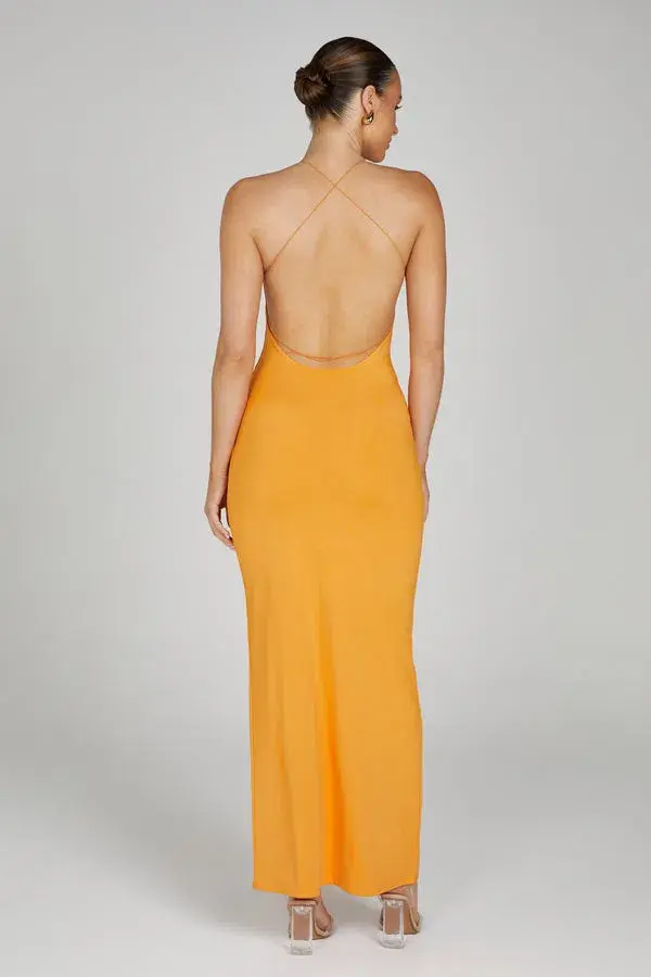 MESHKI Sinead Twist Maxi Dress Orange Size 10  for rent on The Volte - main image