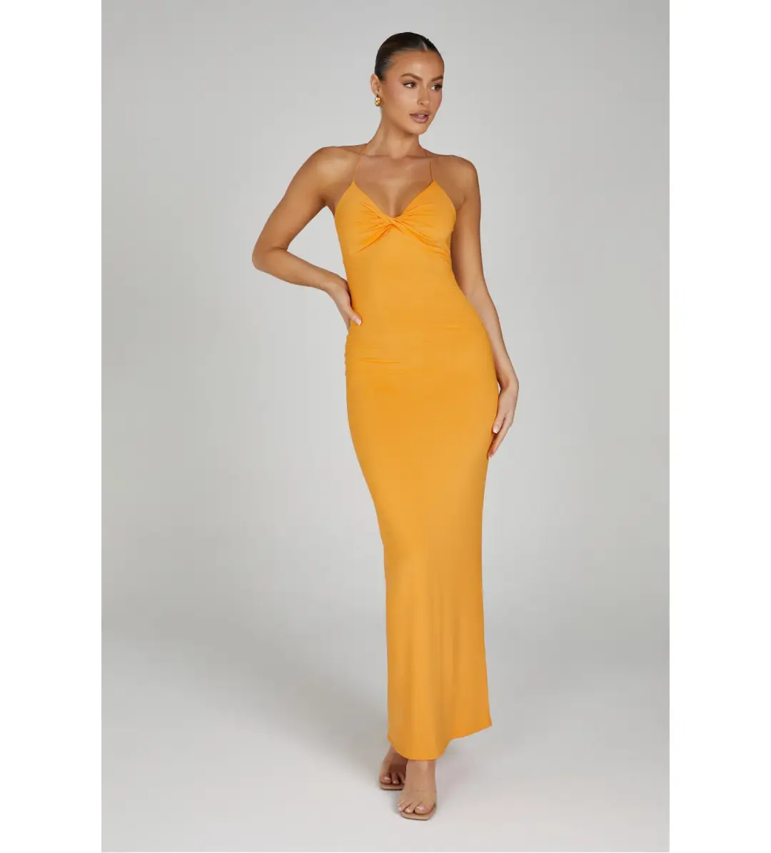 MESHKI Sinead Twist Maxi Dress Orange Size 10  for rent on The Volte - main image