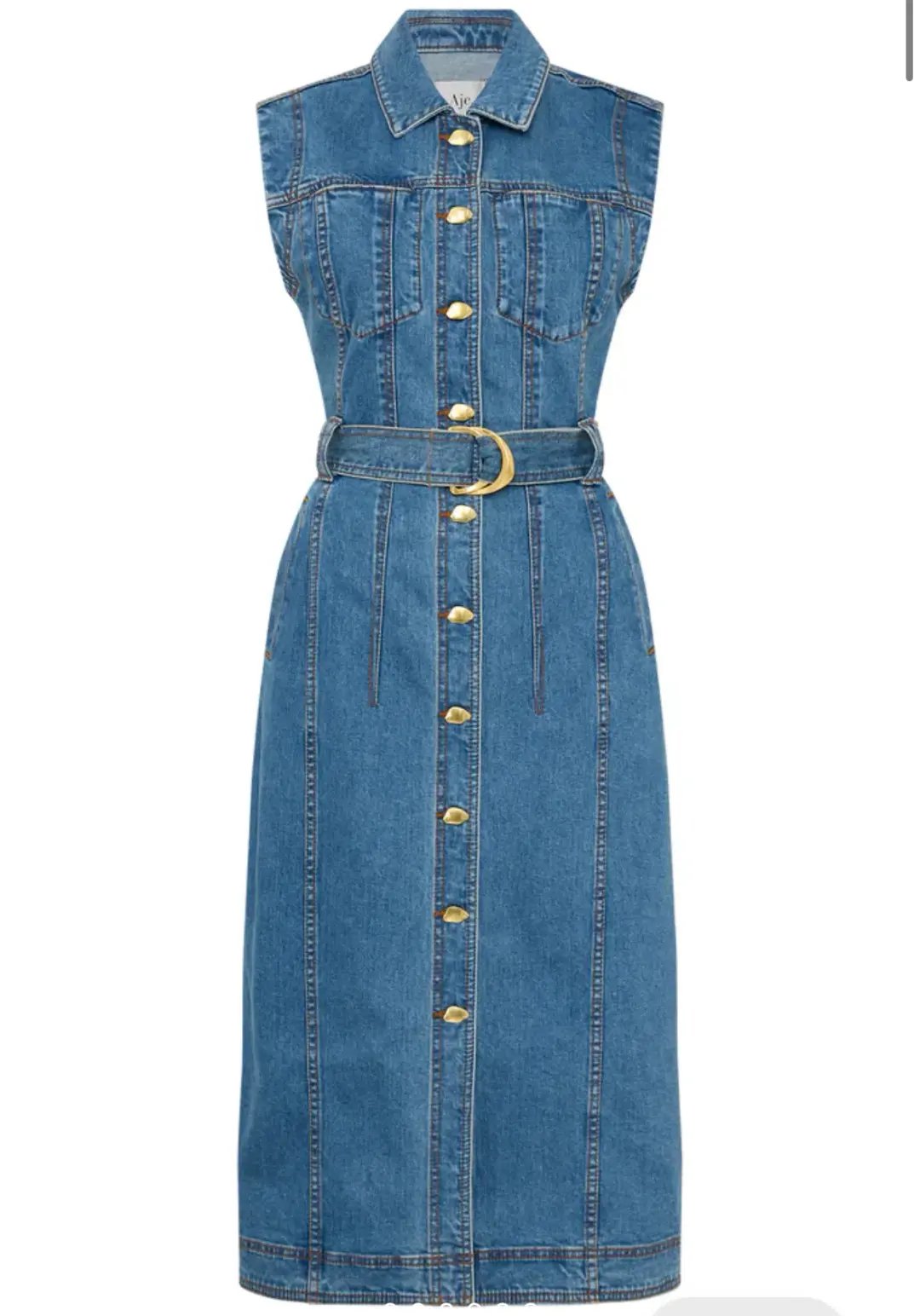 Aje Darcie Denim Midi Dress 90's Wash Size 16  for rent on The Volte - main image