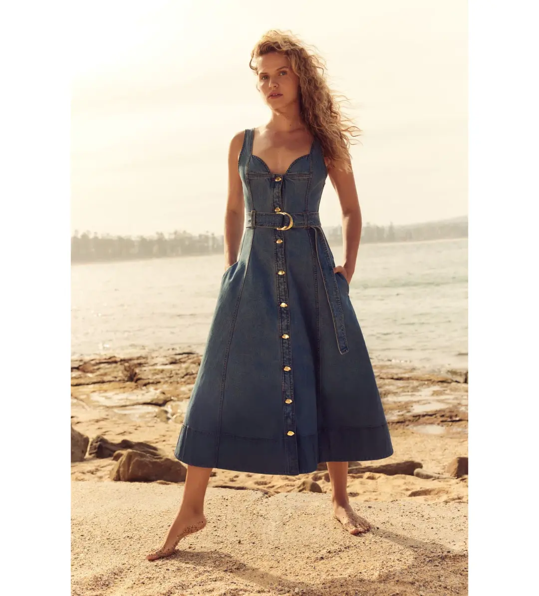 AJE Clay Denim Midi Dress 90's Wash Size 14  for rent on The Volte - main image