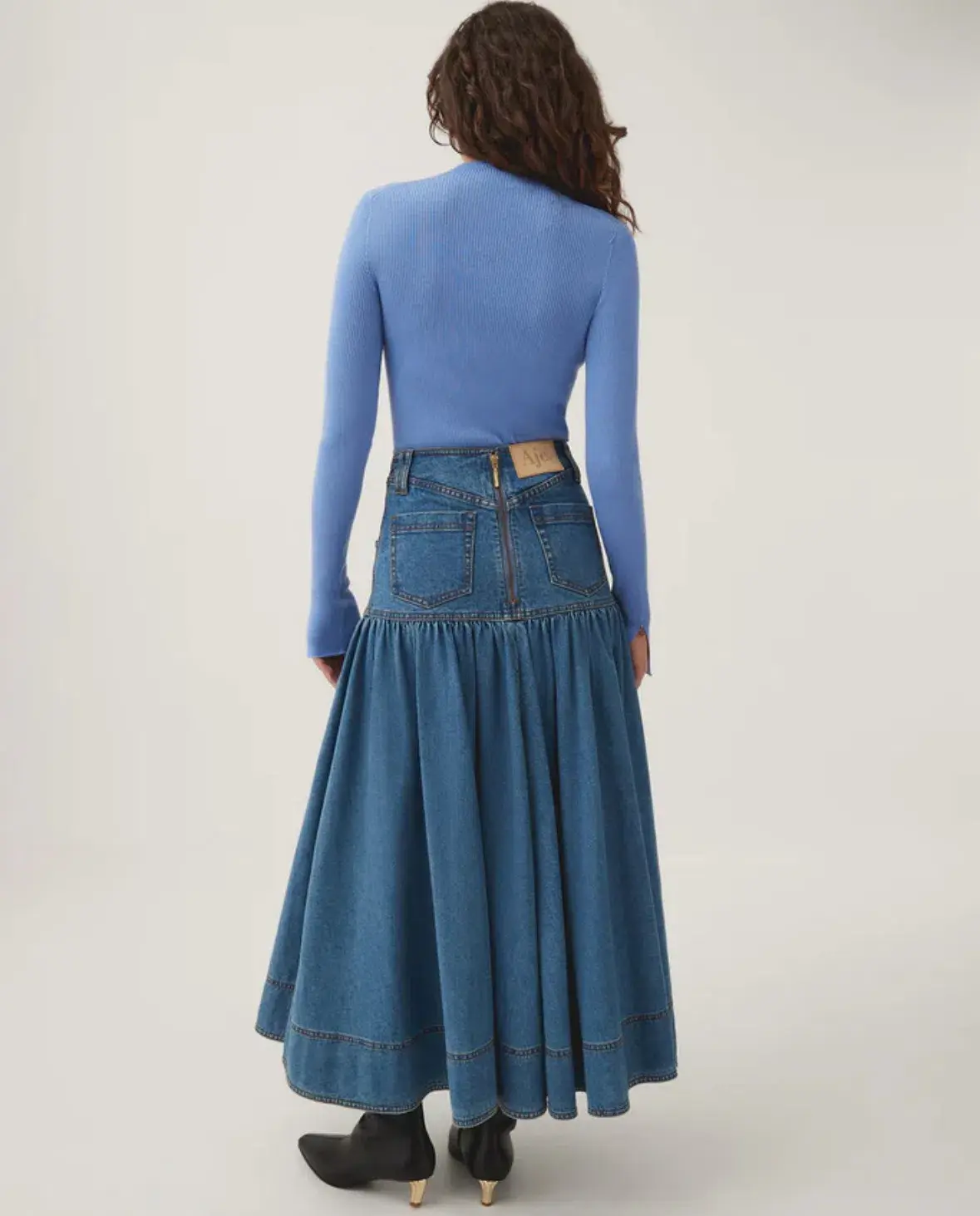 Aje Belmond Denim Midi Skirt 90's Wash Size 16 - Image 2