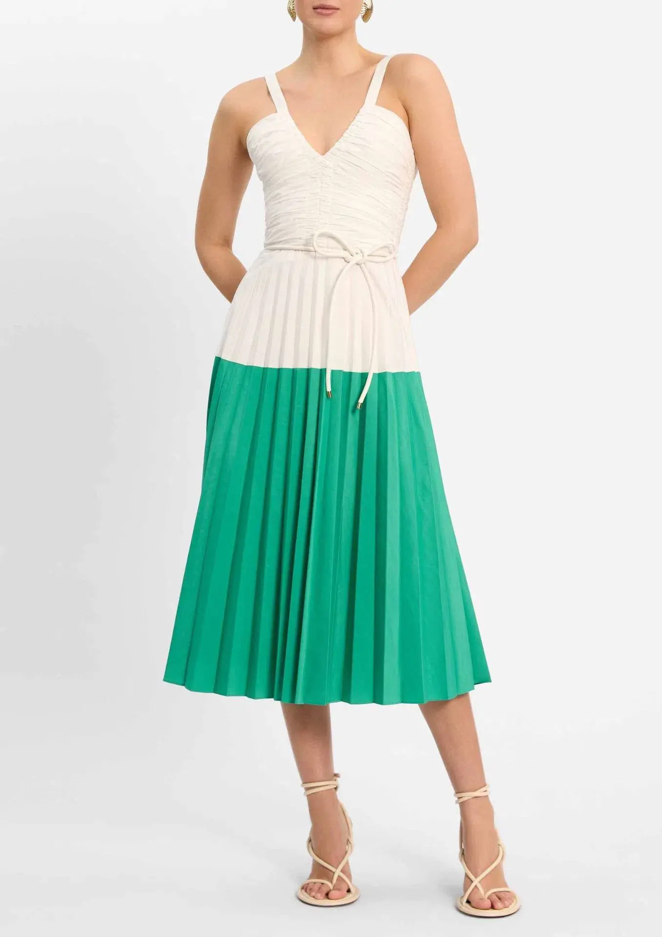 Rebecca Vallance Gia Midi Dress Green/White Size 10 - Image 1